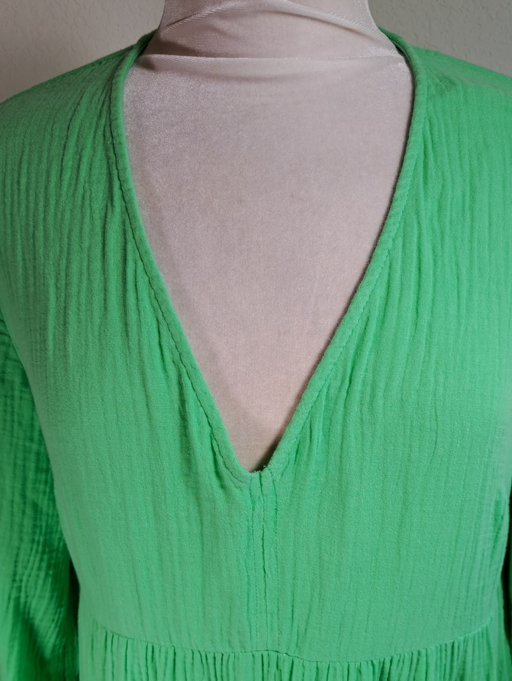Universal Thread NWT Long-Sleeve Tiered Maxi Dress Bright Green Pockets Cotton S - Picture 3 of 11
